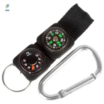 Compass Thermometer Carabiner Outdoor Hiking Tactical Survival Key