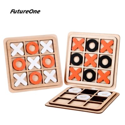 Children Early Education Toy Wooden Tic-Tac-Toe Chess Three Line OX Puzzle Board Party Table Games Building Blocks Toys For Kids