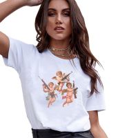 COD Womens Retro Angel Printed Short Sleeve Loose T-Shirt Round Neck Tops_01