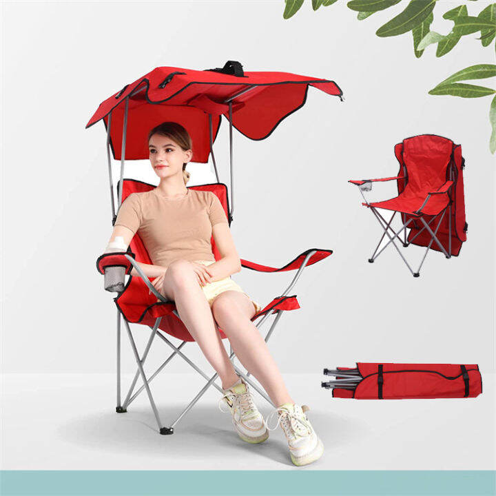 Portable camping chairs with canopy, sun protection folding beach chair, lightweight sunshade