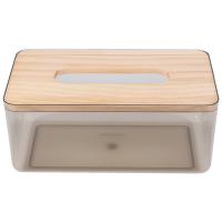 Minimalist Tissue Box Cover Holder, Modern Transparent Rectangular Bamboo Facial Tissues Dispenser for Bathroom, Bedroom