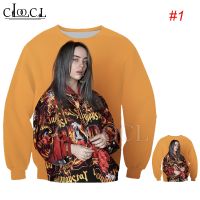 2023 NewHX Billie Eilish American Singer 3D พิมพ์ผู้ชายผู้หญิงเสื้อกันหนาว Casual แขนยาว Tees