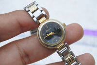 นาฬิกา Vintage มือสองญี่ปุ่น ELEGANTE ระบบ QUARTZ ผู้หญิง ทรงกลม กรอบทอง หน้าดำ หน้าปัด 23มม. สายสแตนเลสแท้ ใช้งานได้ปกติ สภาพดี ของแท้ ไม่กันน้ำ