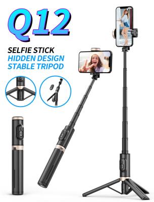 Q12แบบพกพาเสริมบลูทูธไร้สายขาตั้งกล้อง Selfie Stick อลูมิเนียมปรับ Selfie Rod พร้อมที่วางศัพท์
