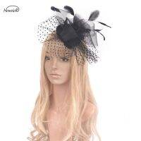 ผู้หญิงเลดี้ผ้าคลุมหน้าเจ้าสาว Fascinators Feathers งานแต่งงานลูกไม้หมวกค็อกเทล Ascot Races คลิปผม Hairpin Handmade อุปกรณ์เสริม