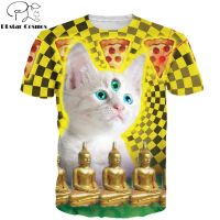 2023 In stock PLstar Cosmos  summer Mens 3D T-shirt Three Eyed Pizza Cat Funny 3d Printed Unisex T-shirt Cute，Contact the seller to personalize the name and logo