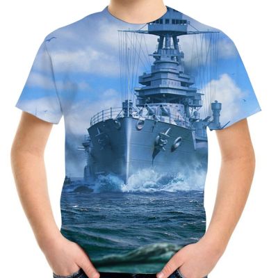 Summer Children Game T-Shirt Warship Tanks Sea Aircraft Print Boy Girl T shirt Kids Cool Clothing Tshirt Tee Tops 4-20 Years Old
