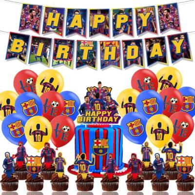 FC Barcelona Messi theme kids birthday party decorations banner cake topper balloons set supplies