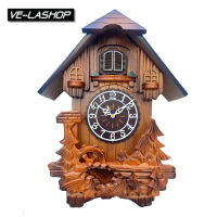 Velashop นาฬิกาแขวนผนังไม้แท้กุ๊กกู Cuckoo Wall Clock ตัวเรือนไม้แท้ ตัวเลขอาราบิก ขนาดสูง 44 ซม ยาว 33.5ซม. หนา 15.5 ซม. รุ่น V6603-BR-W-AR