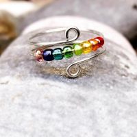 【CW】Bohemian Rainbow Beads Anxiety Ring Rotate Freely Anti Stress Fidget Spinner Rings For Women Girls Fashion Wedding Jewelry