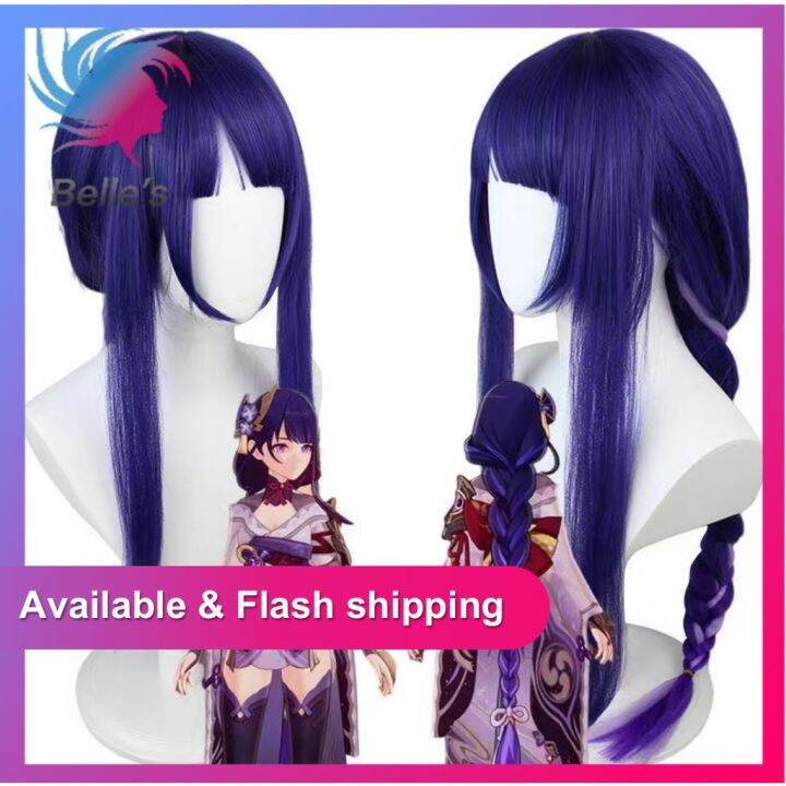 Raiden Shogun Wig Genshin Impact Raiden Ei Cosplay 90cm Purple Wig Hair ...