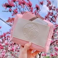 RONGLA Starbucks ผู้หญิงความจุขนาดใหญ่น่ารักหนัง Pu สีชมพูถุงเครื่องสำอาง