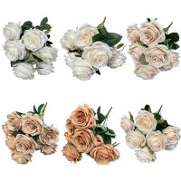 9 Heads Camellia Rose Artificial Flower Holding Bouquets Wedding Party Scene Display Room Home Decor Fake Floral Gifts 1 BunchTH