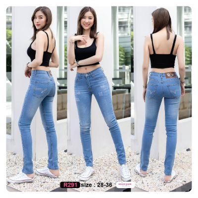[Denim Jeans] กางเกงยีนส์เดนิม ยีนส์เท่ๆมีสไตน์ Tim Money R291 แต่งสกิดขาด กางเกงยีนส์เดฟ(เป้าซิป) กางเกงยีนส์ผู้หญิง เอวกลาง กางเกงขายาว ทรงสวย