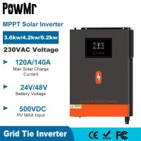 6.2KW 4.2KW 6.2KW 48V 6.2KW 3.6KW อินเวอร์เตอร์เพียวไซน์เวฟอินเวอร์เตอร์ไฮบริดพลังงานแสงอาทิตย์เครื่องอินเวอร์เตอร์แบบออนกริด24V 48V 230V ป้อนข้อมูล PV ชาร์จ120A MPPT สูงสุด500Vdc