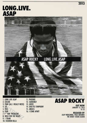 โปสเตอร์ฮิปฮอปเคนดริกลามาร์อัลบั้มเพลงรูปดาวสุดฮิต ASAP ROCKY ยุค80S แบบย้อนยุคภาพวาด (1ชิ้น) ที่อาศัยอยู่ Lukisan Kamar ศิลปินตกแต่งผนังพิมพ์ผ้าใบภาพฝาผนัง0718ภาพวาด (1ชิ้น)