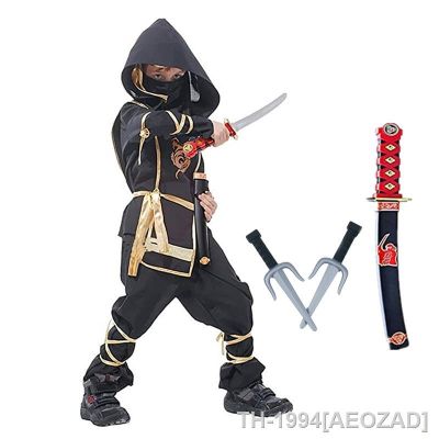AEOZAD Traje de ninja preto para crianças traje japonês samurai anime com acessórios espuma Halloween melhor presente infantil