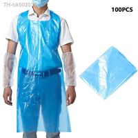 ๑∋ 100Pcs Disposable Apron Anti Pollution Apron Cleaning Blue Transparent Apron Easy Use Garden Aprons Kitchen Cooking Aprons