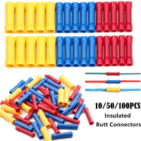 10/50/100pcs ขั้วต่อ CRIMP ฉนวนสายไฟ BUTT Connectors CRIMPING Terminal BV1.25 BV2.5 BV5.5-Ciuero