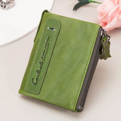 Contact S Womens Leather Wallet Small Bifold Compact Credit Card Case Purse For Ladies With Zipper Pocket กระเป๋าสตางค์หนังแท้