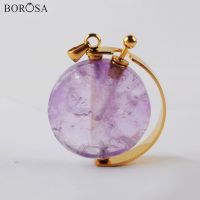 BOROSA Round Perfume Bottle Pendant Diffuser Oils Amethysts Necklace Fittings WX1304