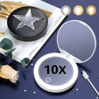 Compact Makeup Mirror With Led light Mini Portable Hand Pocket 5X/10X Magnifying Foldable Travel Vanity Mirrors Cosmetic Tools Mirrors