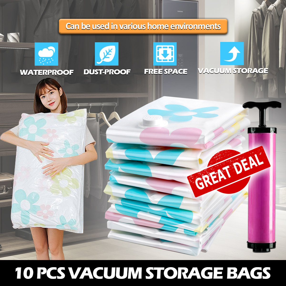 Space Saving Strong Compressed Bags Vacuum Storage Bags With hand pump 