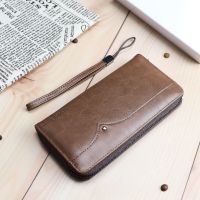 Top Quality Wallets Men Money Bag long Purse Male Vintage Brown Leather Rfid Card Holder Wallet Smart Wallet Pocket luxury