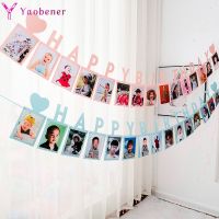 กรอบรูปสุขสันต์วันเกิดแบนเนอร์ตกแต่ง First Boy Girl Party Supplies Baby My 1st หนึ่งปี Bunting กระดาษ Garland 12 เดือน-Giers