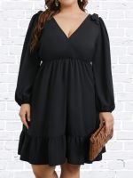 【YF】 Plus Size Black Loose Dress Womens Long Sleeve V Neck Oversized Casual 4XL Fashion Dresses 2022 Autumn Large Elegant Clothing