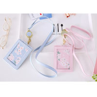 2 Bits Card Case Protector Cover Women Name Card Sleeve Cherry Flowers Badge Holder PU Leather ID Card Holder