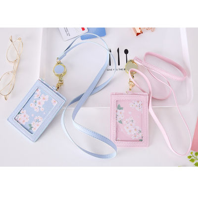 2 Bits Protector Cover Name Card Sleeve Identity Badge Reel Rope PU Leather ID Card Holder With Retractable Lanyard Badge Holder