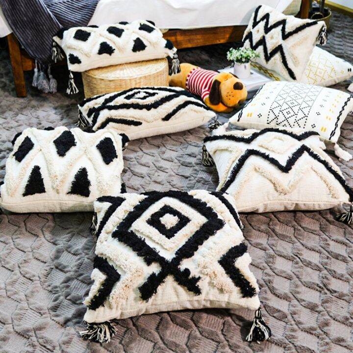 hot-dt-tufted-woven-cushion-cover-30x50-45x45cm-boho-tassel-throw-room-sofa