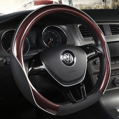 Carbon Fiber +Leather Car Steering Wheel Cover 38CM Non-slip Wear-resistant Sweat Absorbing Fashion Sports Steering Wheel Cover