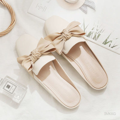 Luxury Woman Mules Summer Close Toe Women Slippers Bowtie Lazy Slides Flat Heel Casual Shoes Girl Slippers Outdoor Flip Flops