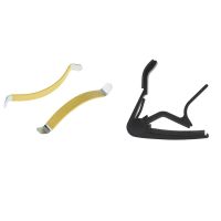 1 Pcs Hand Quick Change Capo Guitar - Black &amp; 2Pcs Metal String Spreaders Guitar Luthier Tool Cleaning Fretboard Yellow