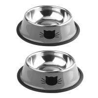 2 Pack Feeder Food Kitty Bowl Pets Feed Mat Stainless Steel Bowl Anti Spill Anti Skid Wet Dry Food for Large Small