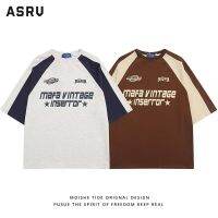 ASRV เสื้อยืดผู้ชายแขนห้าส่วนคอกลมเทรนด์วัยรุ่นแฟชั่นลำลองใหม่สำหรับฤดูร้อนแขนสั้นพิมพ์ลายอเมริกาแบบย้อนยุค