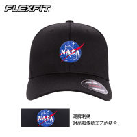 FLEXFIT หมวกเบสบอลยี่ห้อ NASA Co ปักลายรูปลิ้นเป็ดสำหรับผู้ชายหมวกหัวใหญ่ฤดูร้อน