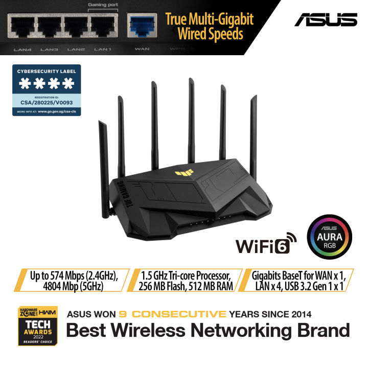 ASUS TUF AX WiFi 6 Gaming Router   dedicated Gaming Port, 3