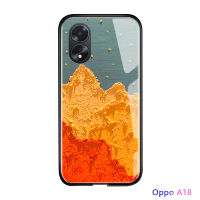 เคสใส่โทรศัพท์สำหรับ A38 A18 OPPO เคสด้านหลังกันกระแทกดีไซน์ภูเขาลายดอกไม้ทิวทัศน์โรแมนติกสุดหรูเคสโทรศัพท์กระจกเทมเปอร์