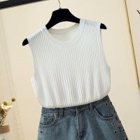 【มีไซส์ใหญ่】Plus Size Womens Sleeveless Summer Tanks Round Neck Casual Slim Knitted Camisoles Oversized Tops