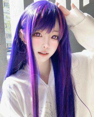 Oshi No Ko Hoshino Ai Cosplay Wig Long Dark Purple Rose Pink Wig Ai Hoshino Cosplay Wigs Heat Resistant Synthetic Wigs + Wig Cap