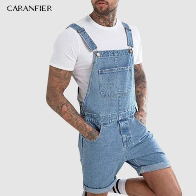 ‘；’ CARANFIER Summer Men Jeans Overalls With Pocket Casual Denim Short Jumpsuit Pants Man Suspender Clothing Fashion Streetwear