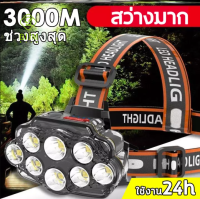 ไฟฉายคาดหัว LED 8 ดวง ระยะฉายรังสีถึง 3 กม. ใช้ 10-24 ชั่วโมง ไฟฉายแรงสูง ไฟหน้า กันน้ำ ไฟฉายปีนเขา ไฟหน้าชาร์จ USB