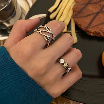 [COD] personality design sense dice retro ring female ins tide hollow out old index finger punk style