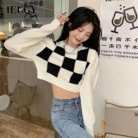 IELGY Women S Checkerboard ตัณหาบริสุทธิ์ Cewek Seksi เสื้อกันหนาวแบบสั้น