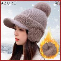 AZURE ปั่นจักรยาน ผู้หญิง ที่ครอบหู หนา หมวกเบสบอล ซับในขนแกะ หมวกปิดหู หมวกไหมพรม อุปกรณ์ป้องกันหู ฤดูหนาวที่อบอุ่น