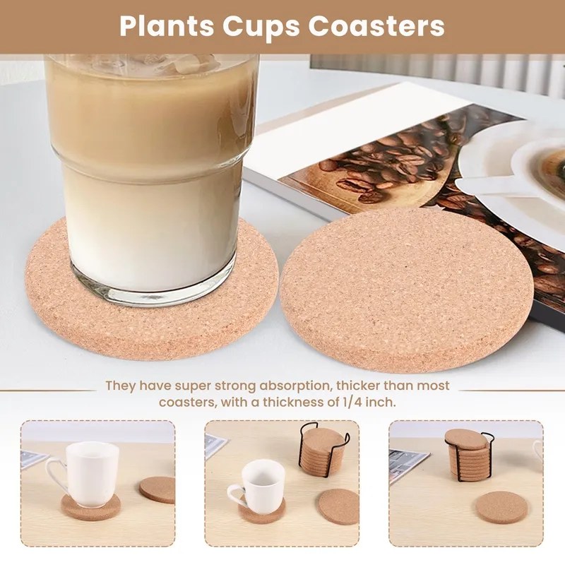 Round Cork Coasters For Drinks,With Metal Holder Storage Caddy