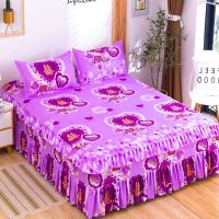 3pcs/set Bedding 1 Bed Sheet 2 Pillowcase Fashion Autumn Bedding Non-slip Bed Skirt Fitted Mattress Bedroom Purple F0016